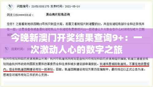 今晚新澳门开奖结果查询9+：一次激动人心的数字之旅