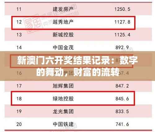 新澳门六开奖结果记录：数字的舞动，财富的流转