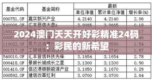 2024澳门天天开好彩精准24码：彩民的新希望