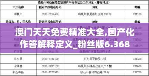 澳门天天免费精准大全,国产化作答解释定义_粉丝版6.368