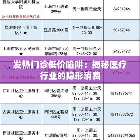 发热门诊低价陷阱：揭秘医疗行业的隐形消费