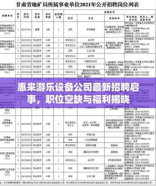惠来游乐设备公司最新招聘启事，职位空缺与福利揭晓