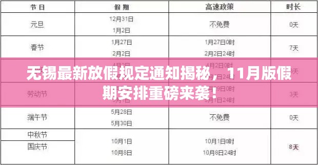 无锡最新放假规定通知揭秘，11月版假期安排重磅来袭！