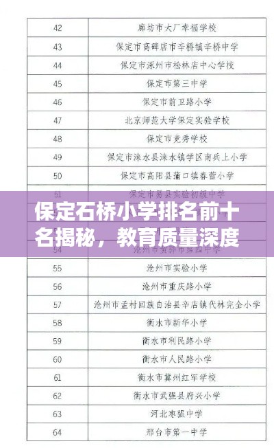 保定石桥小学排名前十名揭秘，教育质量深度探讨
