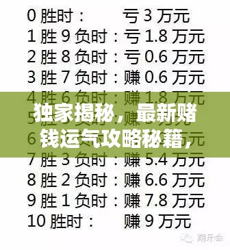 独家揭秘，最新赌钱运气攻略秘籍，助你赢取大奖！