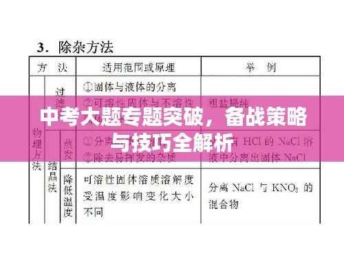 中考大题专题突破，备战策略与技巧全解析