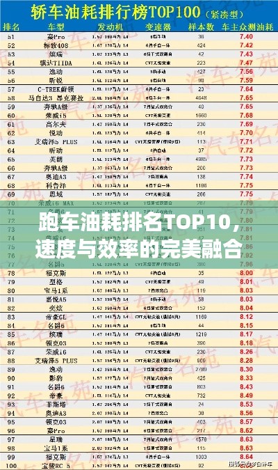跑车油耗排名TOP10，速度与效率的完美融合
